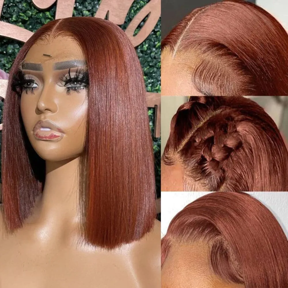 Sterly Reddish Brown 9×6 Glueless Lace Sleek Straight Bob Human Hair Wig