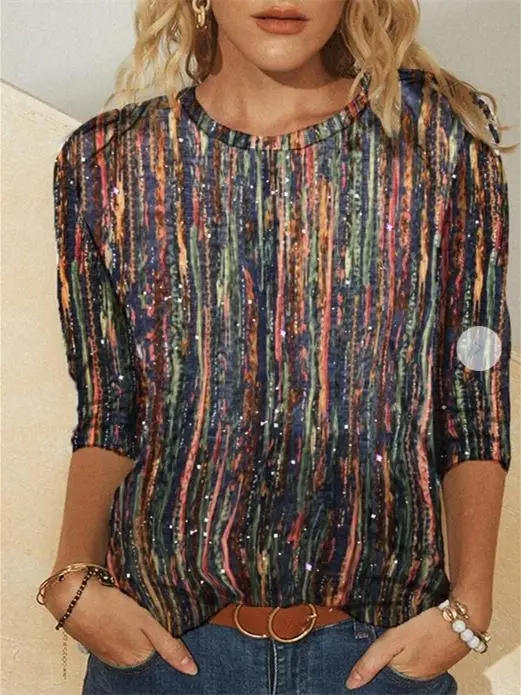 Women Long Sleeve Scoop Neck Printed Gradient Top