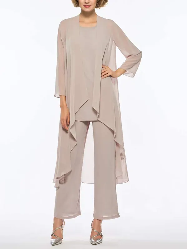 Round neck solid color vest long sleeve top trousers three-piece suit