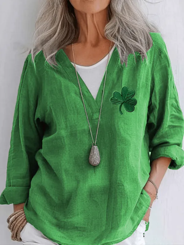 Women's St. Patrick's Day Printed Casual V-Neck Shirt