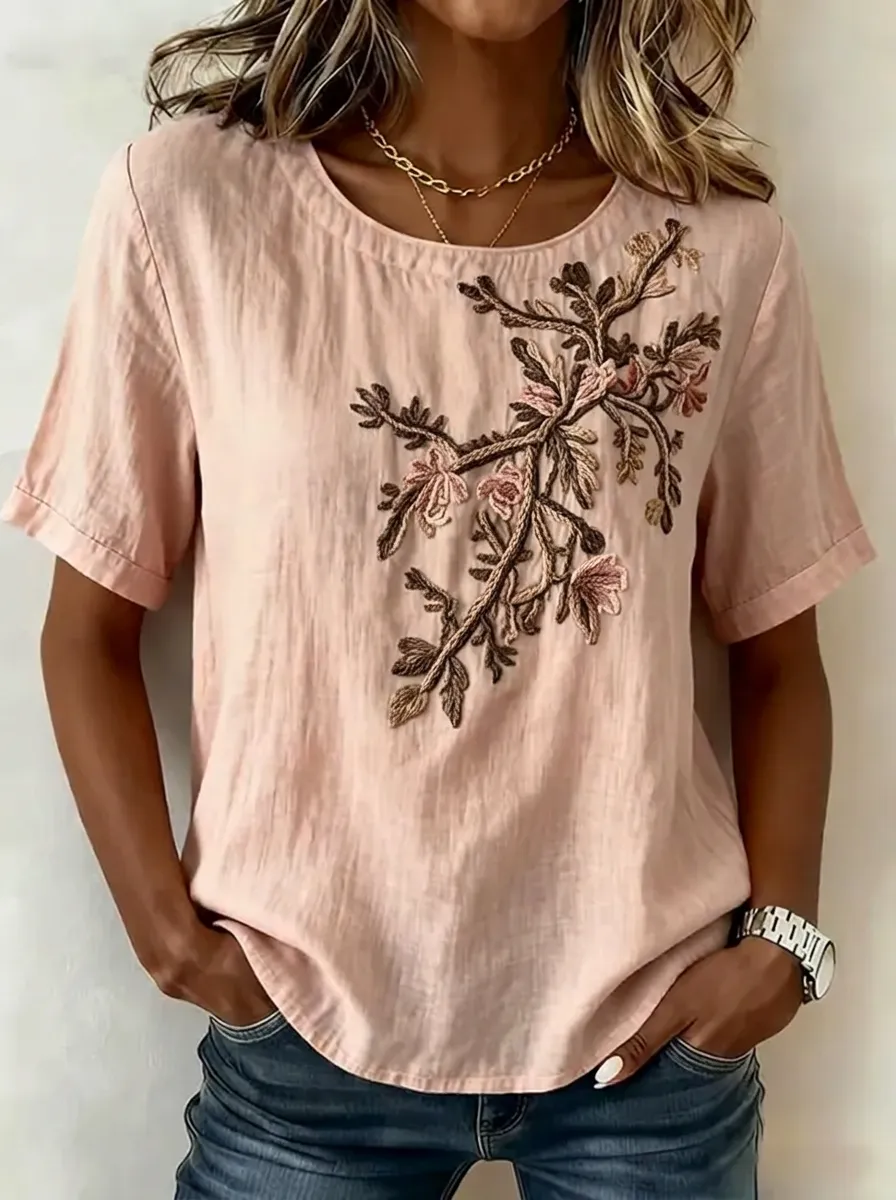 Women's Nashville Floral Branch Embroidered Printed Top