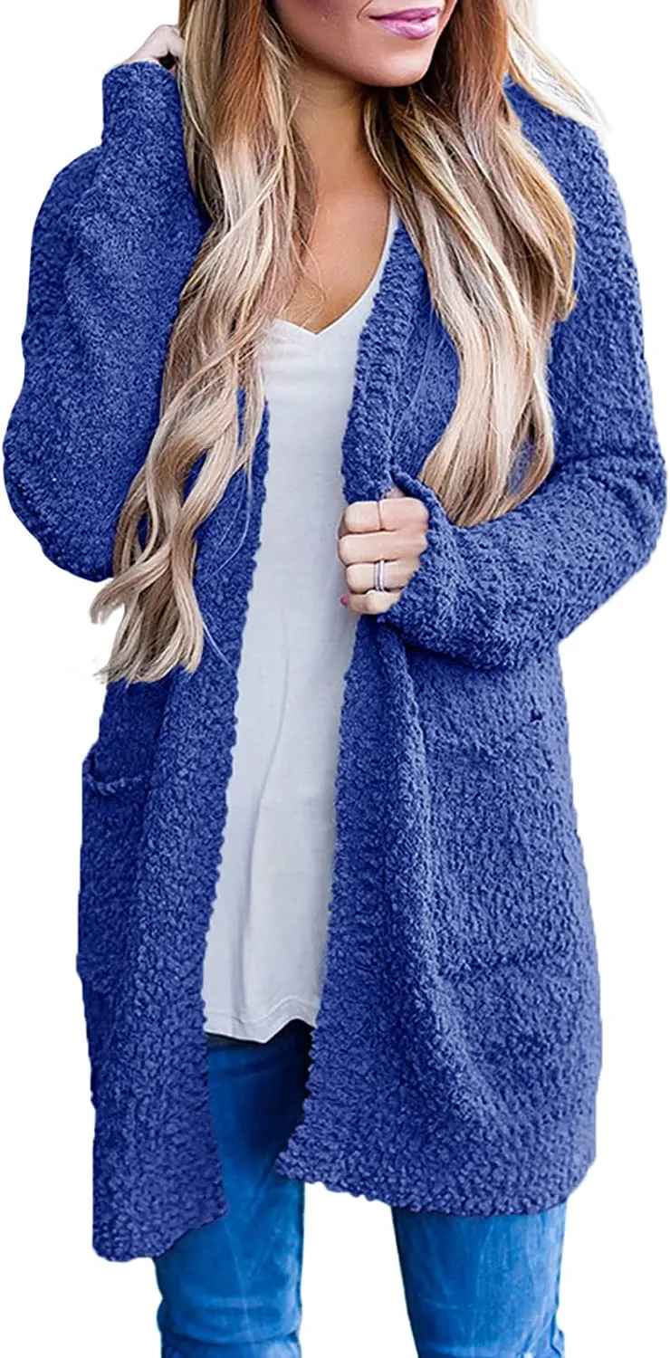 Women's Long Sleeve Soft Chunky Knit Sweater Open Front Cardigans Outwear Coat
