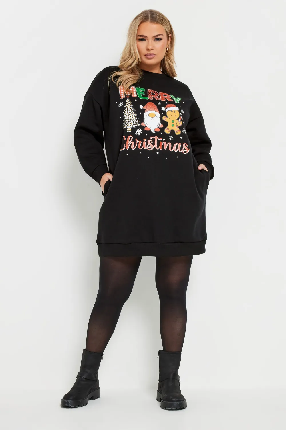 YOURS Curve Black 'Merry Christmas' Heart Embellished Sweatshirt Dress