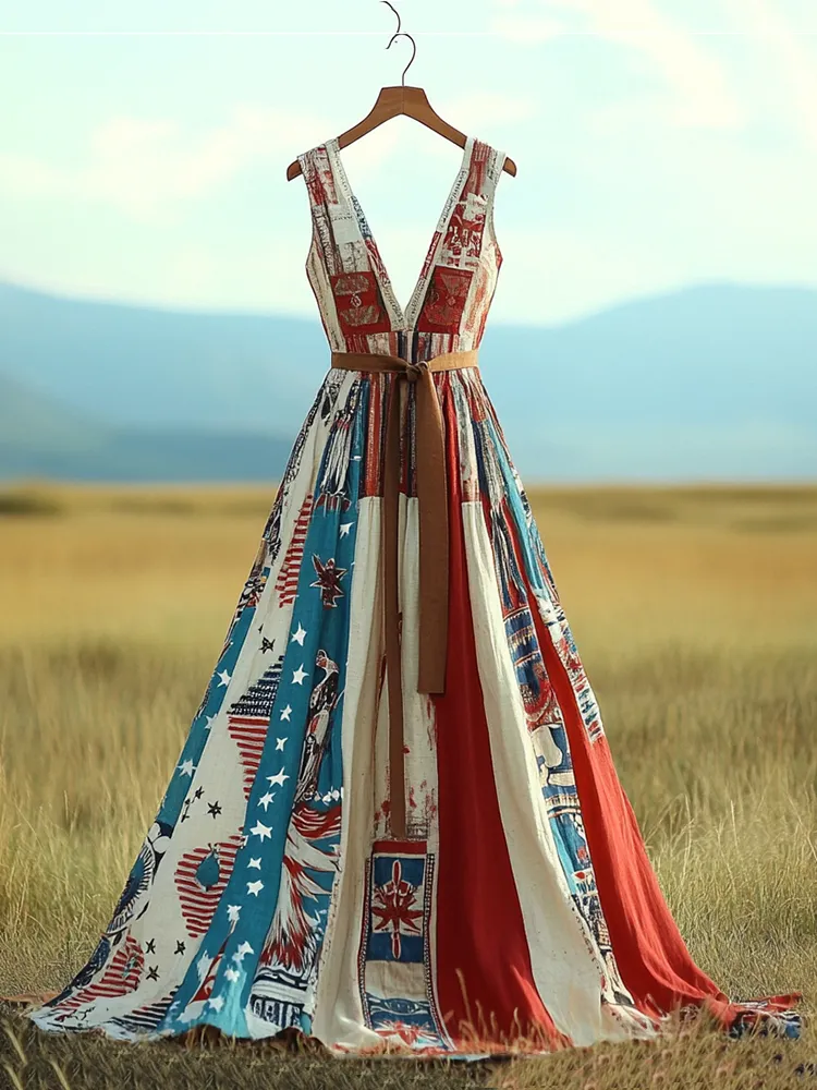 Women's Vintage Independence Day Patchwork Sleeveless Dress