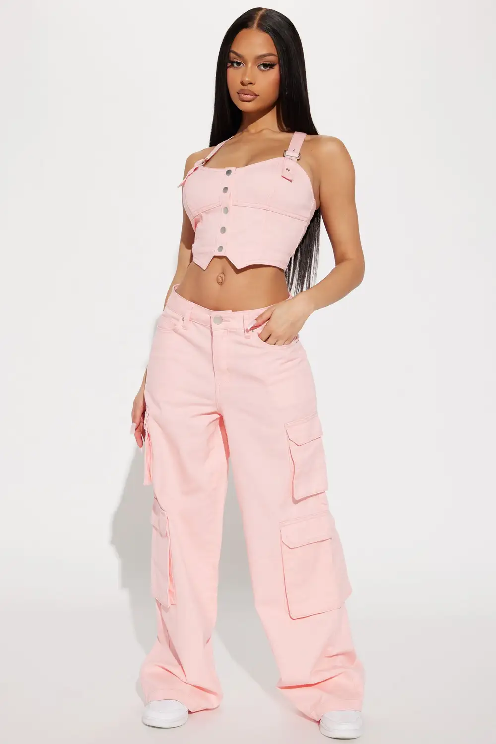Wear Me Out Baggy Cargo Jeans - Pink