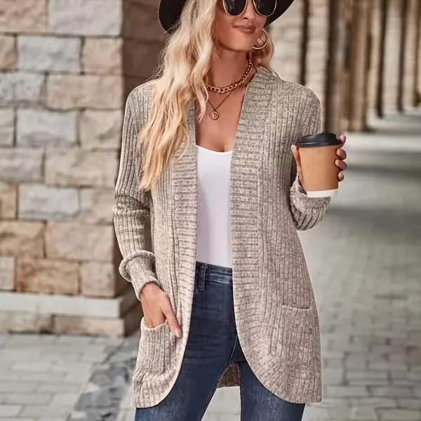 Relaxed Open Front Cardigan Casual Long Sleeve Drop