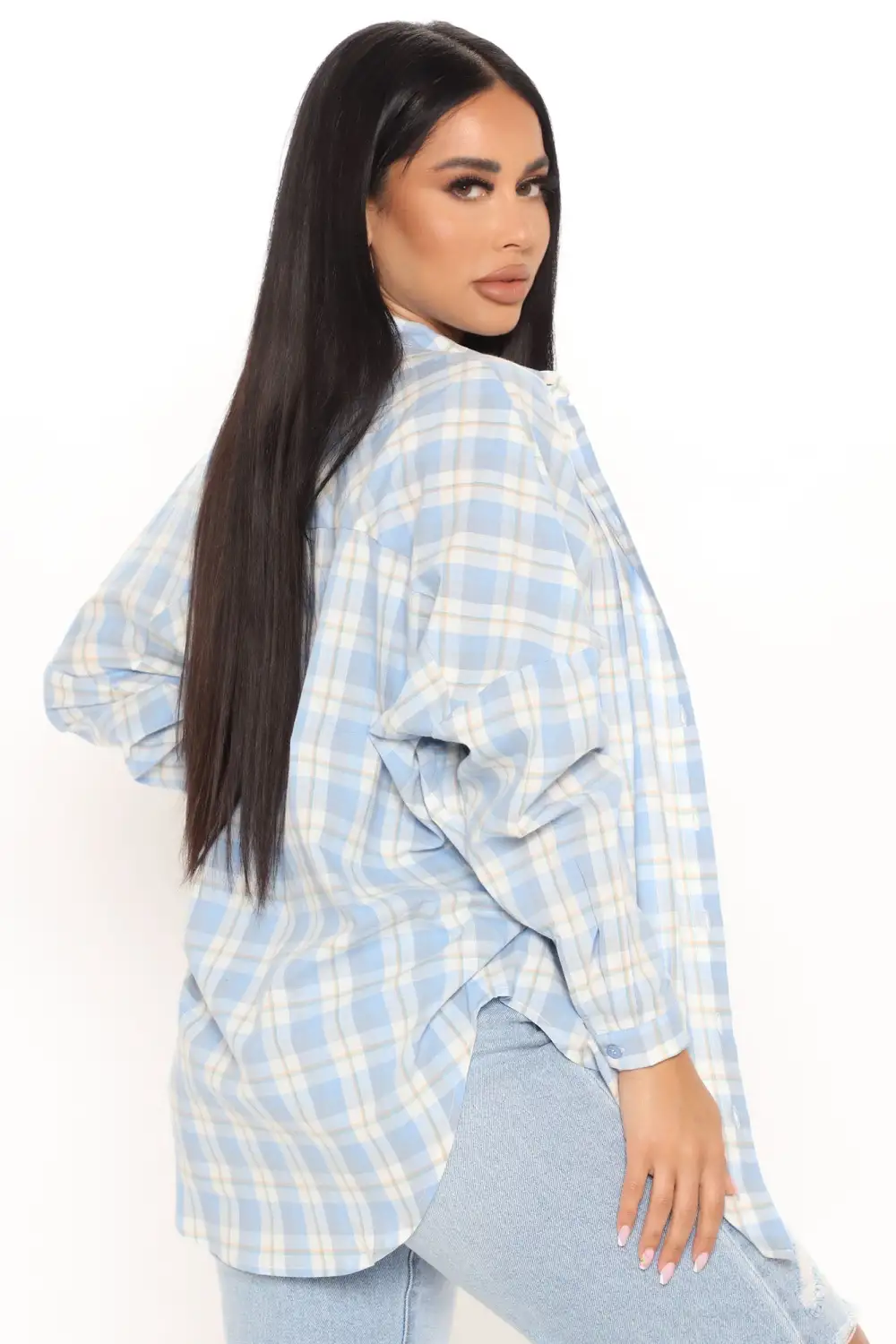 Giddy Up Over Size Plaid Shirt - Blue/combo