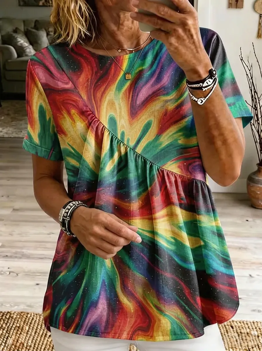 Women's Nashville Music City Colorful Tie-Dye Printed T-shirt