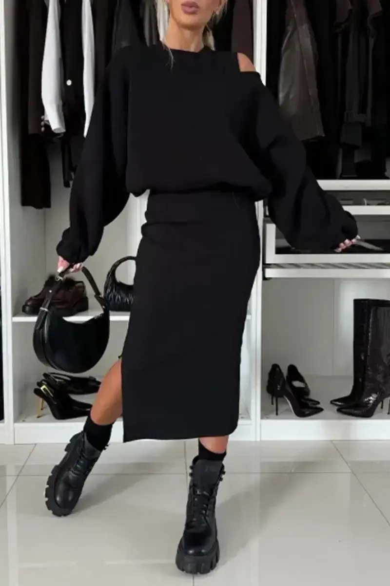 Women's Solid Color Pullover Hoodie Sleeveless Side Open Dress Set