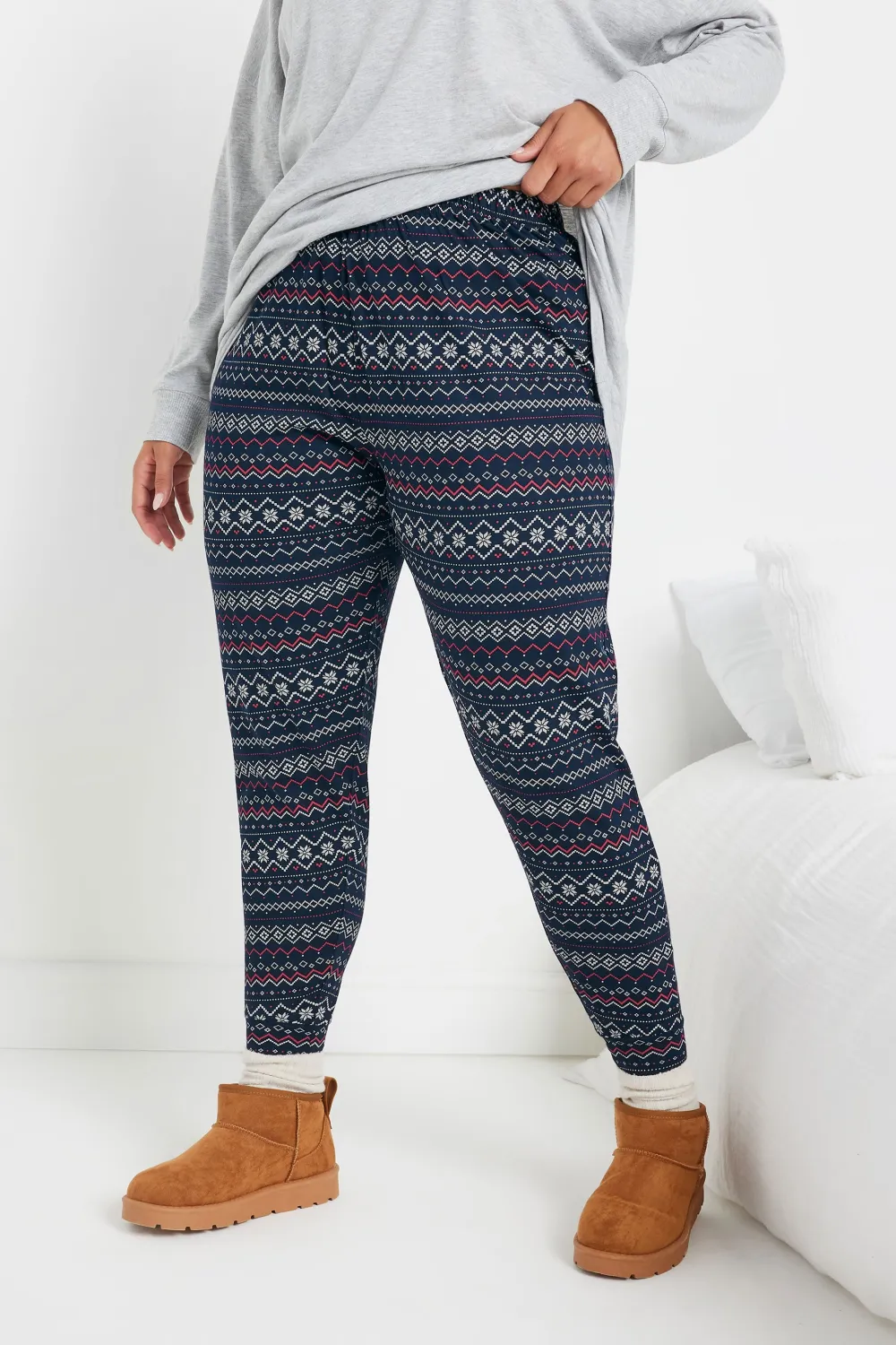 YOURS Curve Navy Blue Fairisle Cuffed Pyjama Bottoms