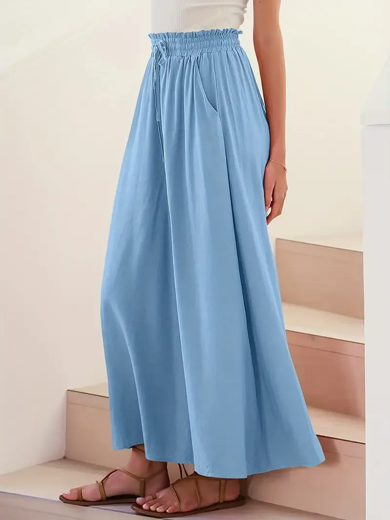 Women's Wide Leg Palazzo Pants, Flowy Ruffle Solid Pants - Comfortable, Breathable Fabric - For Casual & Formal Occasions - Perfect Gift for Women