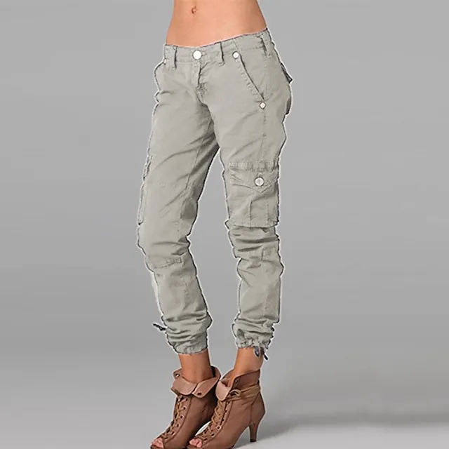 Women's Cargo Pants Slacks Pants Trousers Plain Pocket Ankle-Length Mid Waist Chic & Modern Casual / Sporty Sports Weekend ArmyGreen Black S M Summer Spring &  Fall