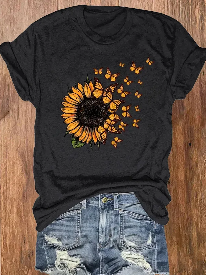 Sunflower Butterfly Printed T-shirt
