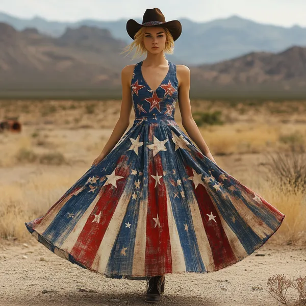 Women's Vintage Independence Day Flag Sleeveless Dress