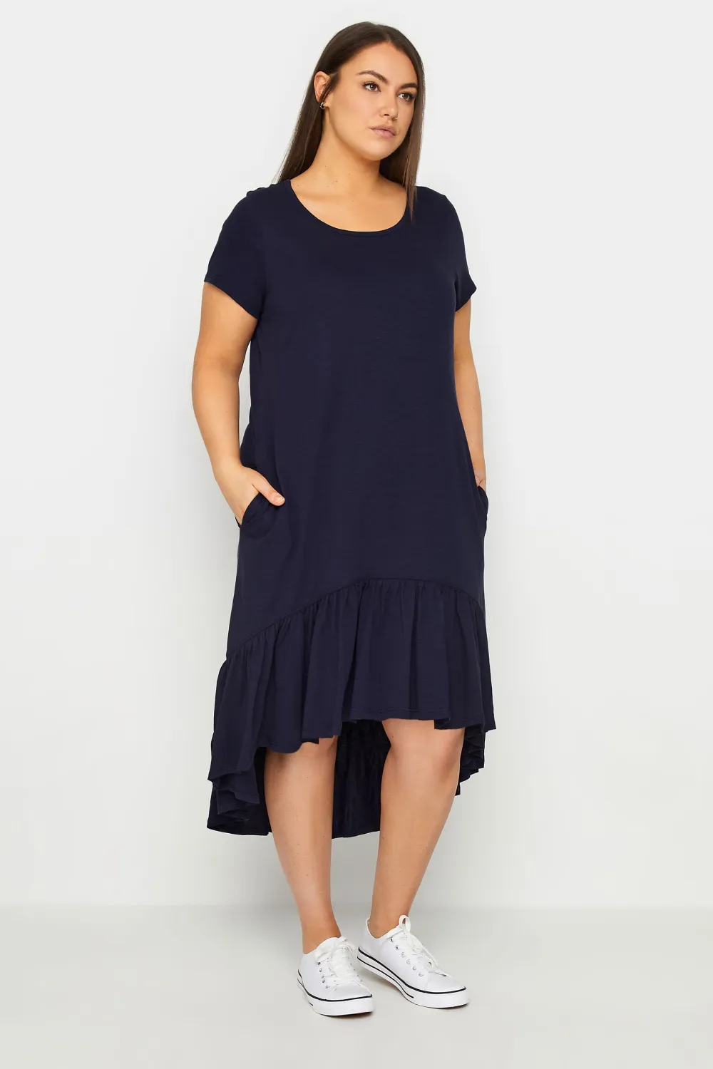Evans Navy Blue Ruffle Hem Dress