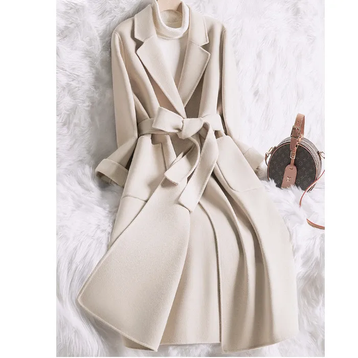 Solid One Button Lapel Faux Woolen Coat