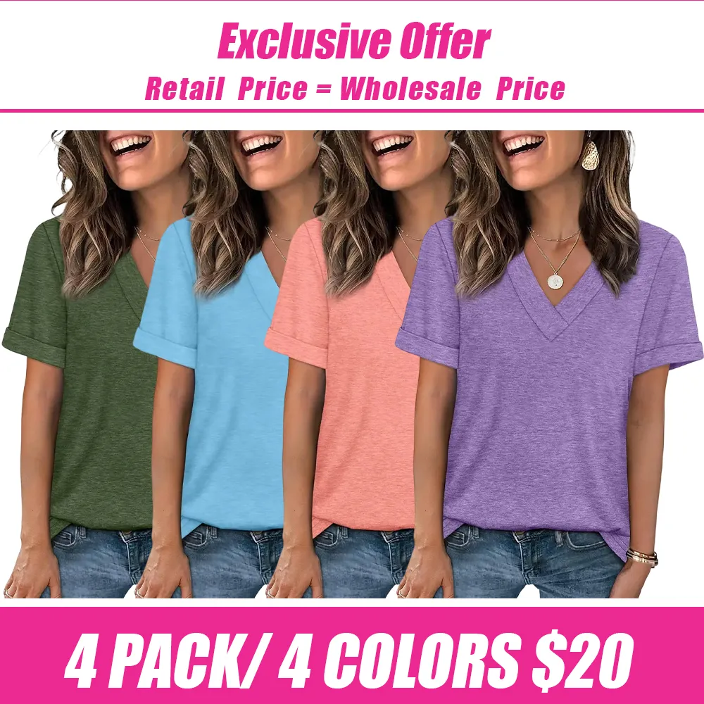 🛒 90% OFF NOW! Womens Summer Tops Short Sleeve Basic Casual V Neck T Shirts Trendy Fashion 2026