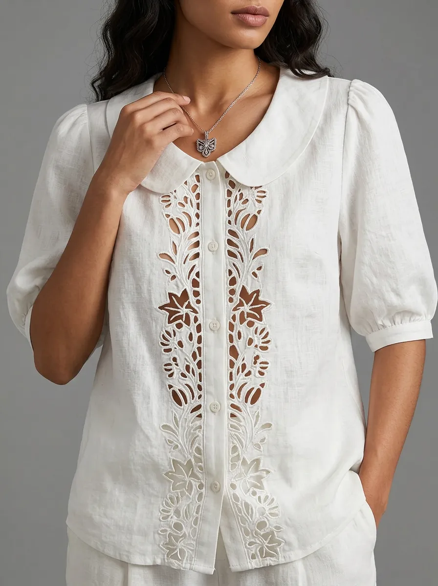 Women's Nashville Floral Cutout Embroidered Button-Down Shirt