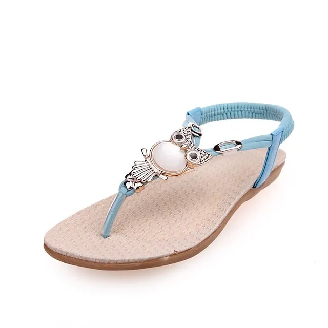 Women's Sandals Boho Bohemia Beach Flat Sandals Plus Size Party Daily Summer Flat Heel Round Toe Elegant Sexy Sweet PU Leather Loafer Solid Colored Black Red Blue