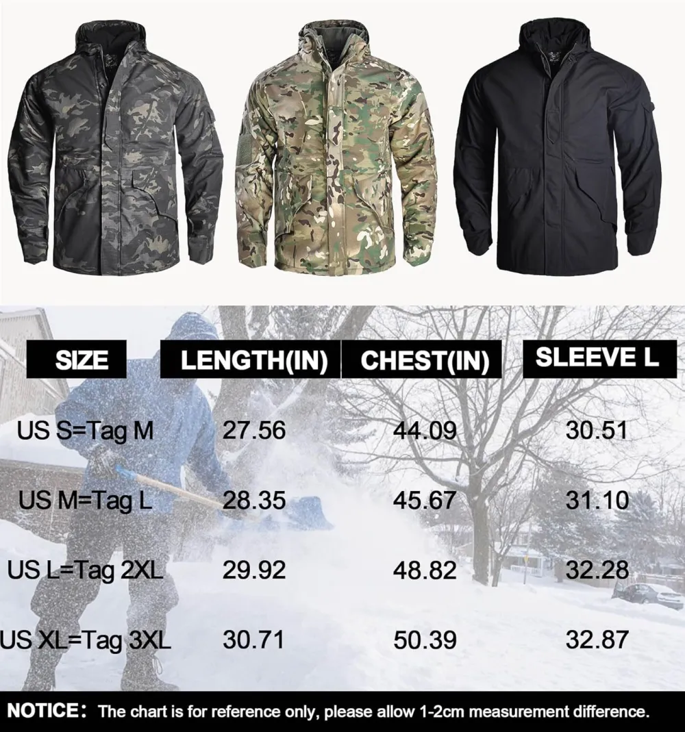 Men's Fleece Lined Soft Shell Jacket Winter Waterproof Hooded Coat Windproof Camo Tactical Jacket