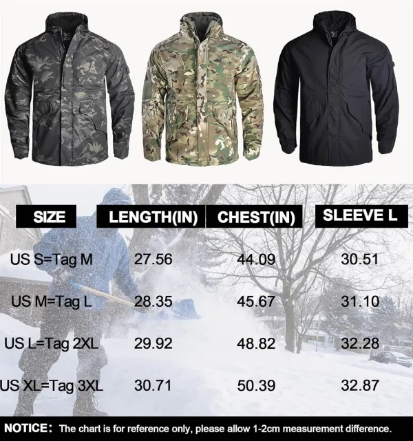 Men's Fleece Lined Soft Shell Jacket Winter Waterproof Hooded Coat Windproof Camo Tactical Jacket