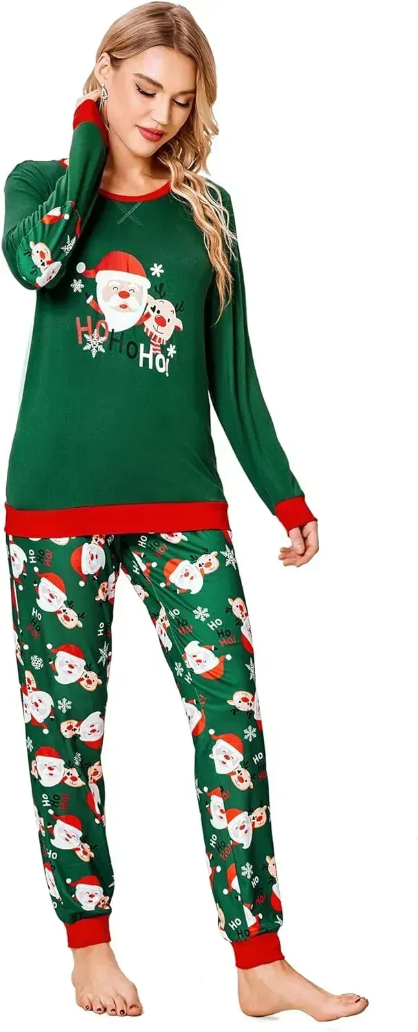 Women's Pajamas Sets Long Sleeve with Plaid Pants Soft Sleepwear O Neck 2 Piece Pjs Joggers Loung Set with Pockets