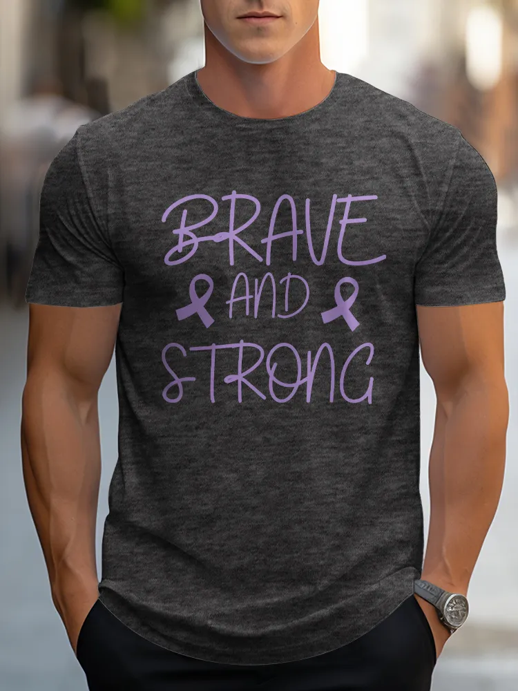 Men'S Round-Neck Short-Sleeved T-Shirt Brave And Strong Prints