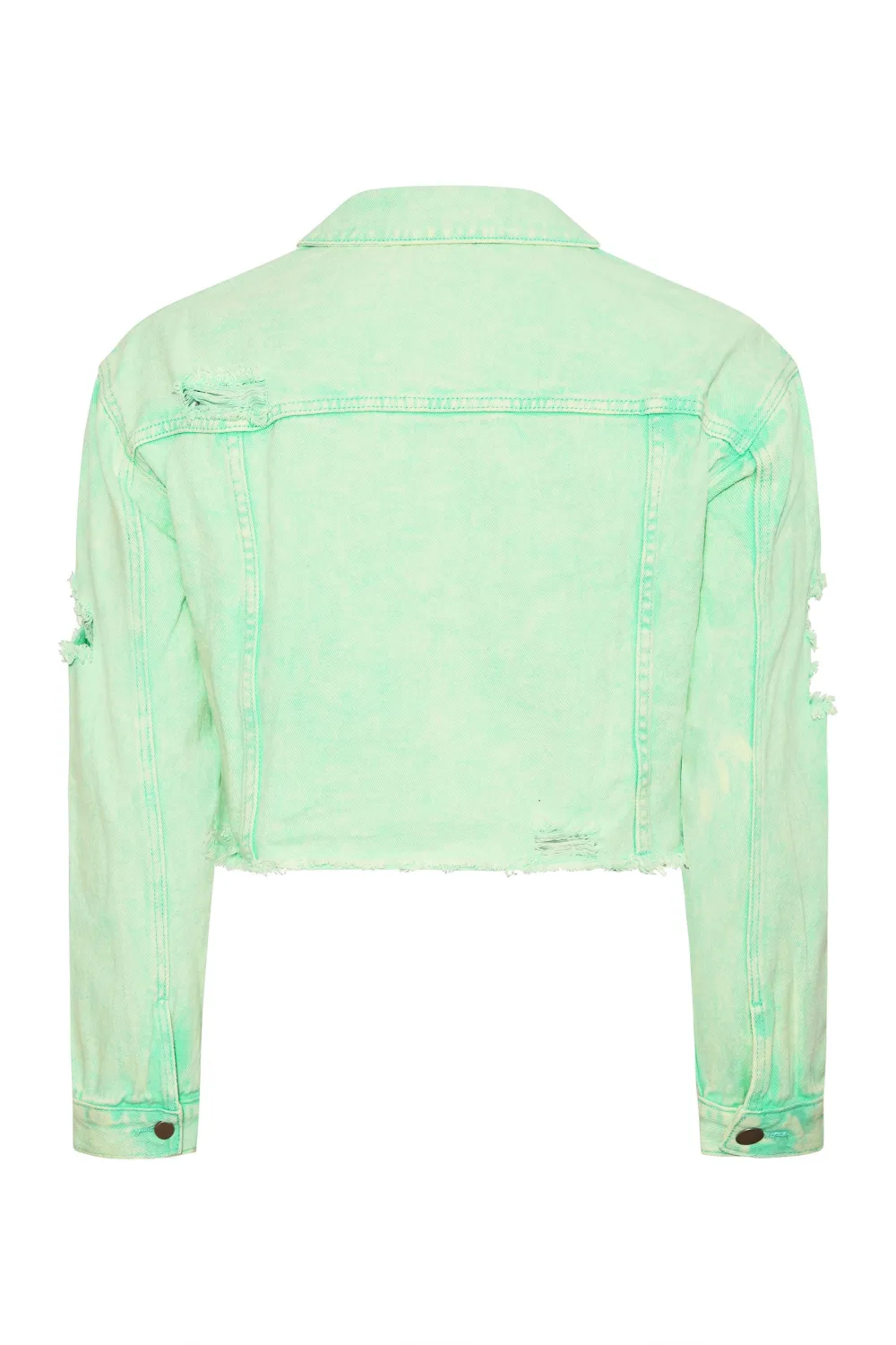 YOURS Curve Mint Green Cropped Distressed Denim Jacket