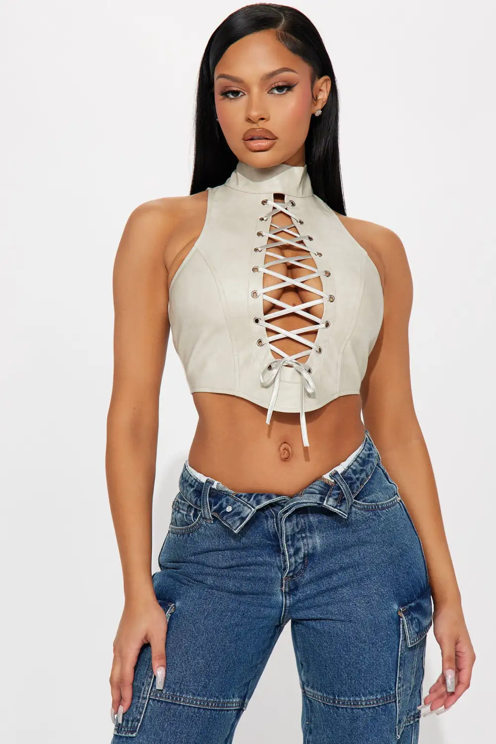 Keep On Going Faux Leather Top - Grey