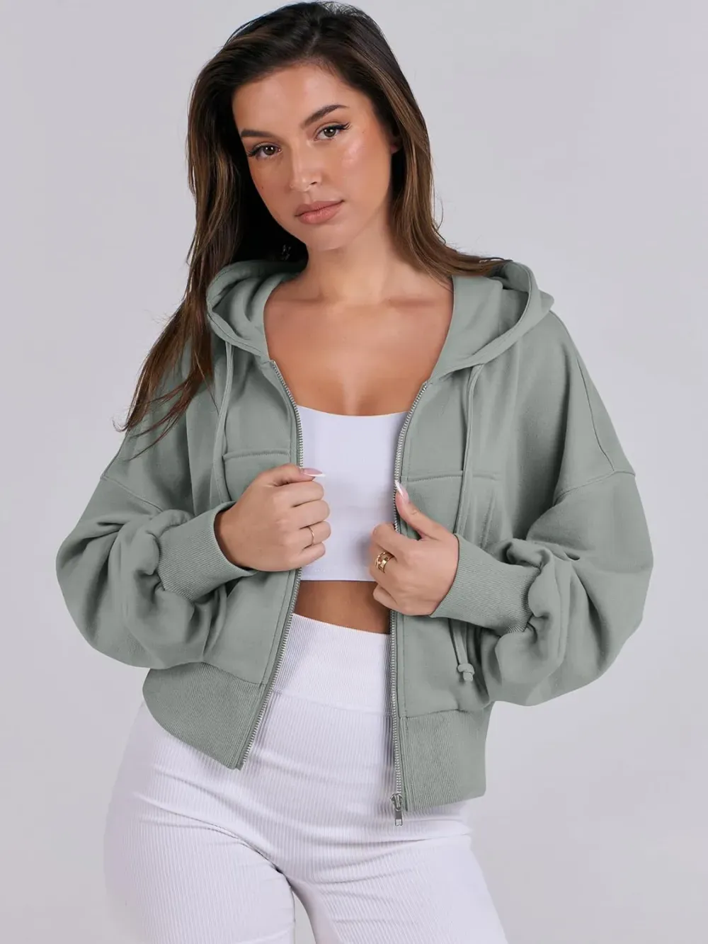 Women's Zip Up Hoodies Cropped Sweatshirts Full Zip Jackets Casual Fashion Fall Outfits Winter Clothes