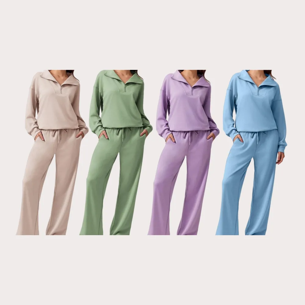 Women's 2-Piece Sweatsuits Set Long Sleeve Half Zip Pullover Sweatshirt Joggers Pants