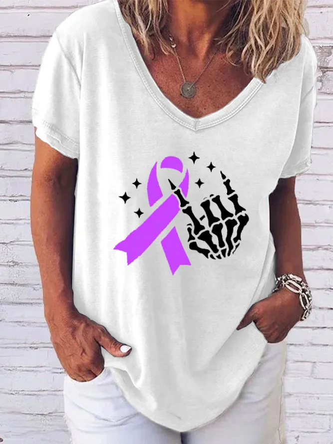 Women'S V-Neck T-Shirt Alzheimer'S Awareness Prints