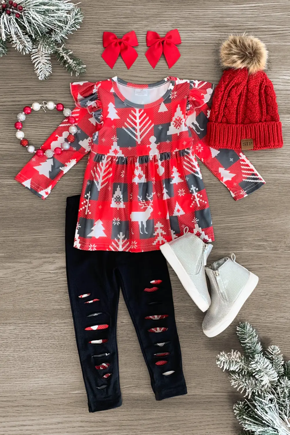 Red Nordic Distressed Legging Set