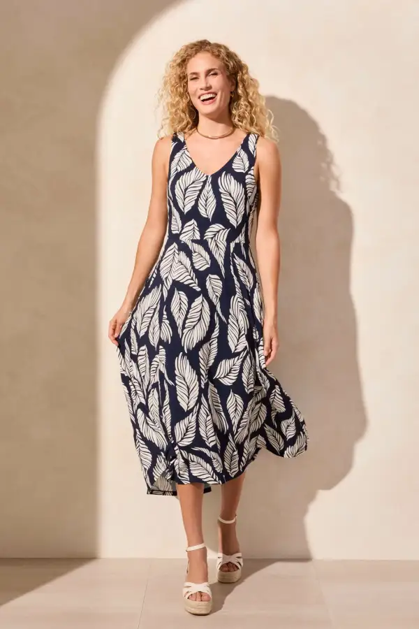 Printed Sleeveless High Low Dress-Indigo