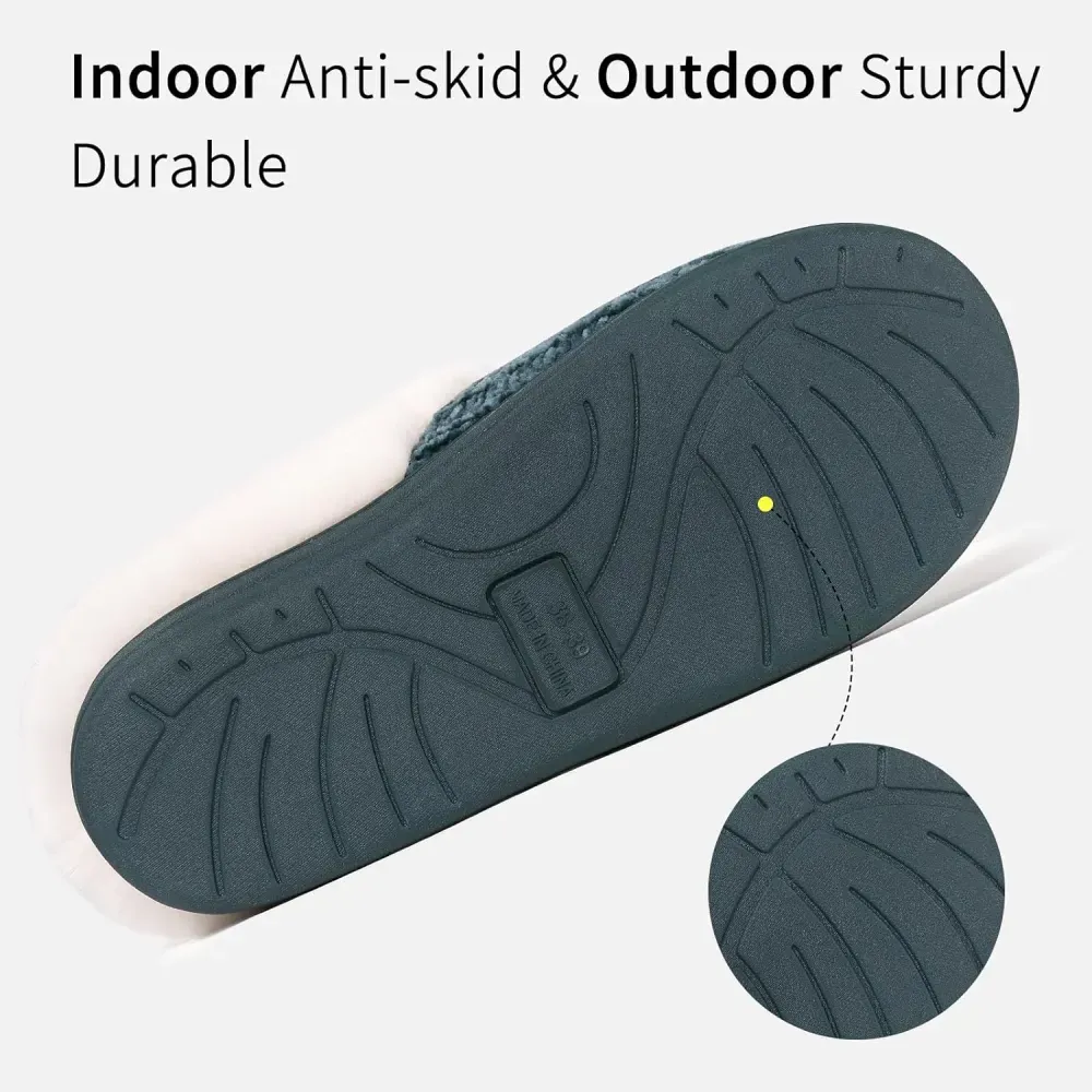 Warm Knit House Slippers for Women Comfy Wool-Like Lined Chenille Slippers with Memory Foam and Indoor Outdoor Soles