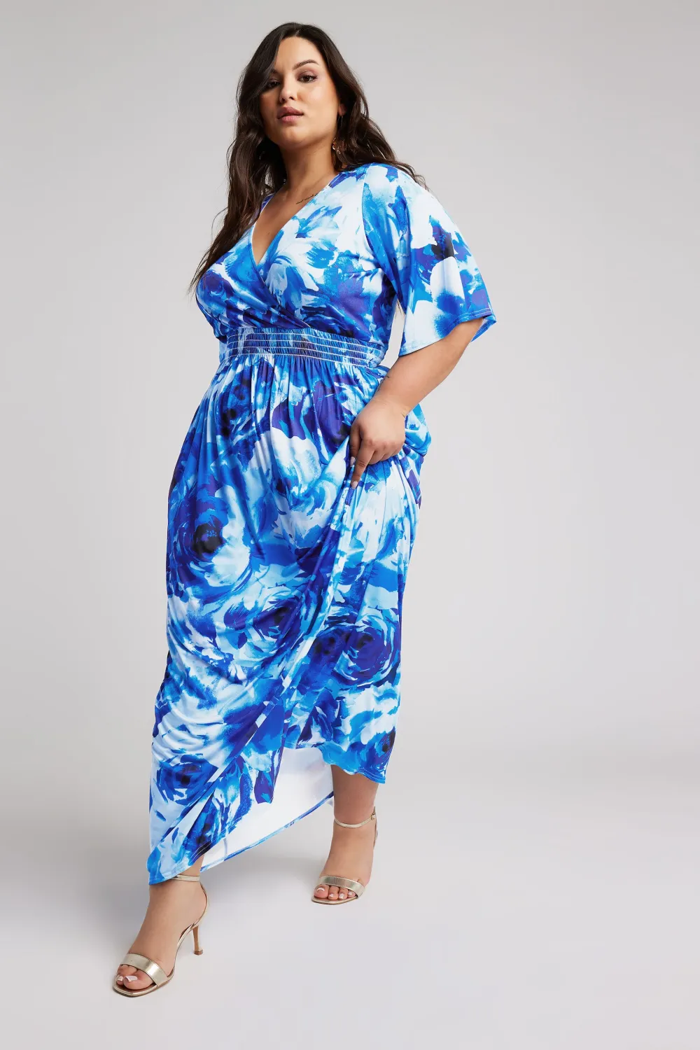 YOURS LONDON Curve Blue Floral Angel Sleeve Maxi Dress