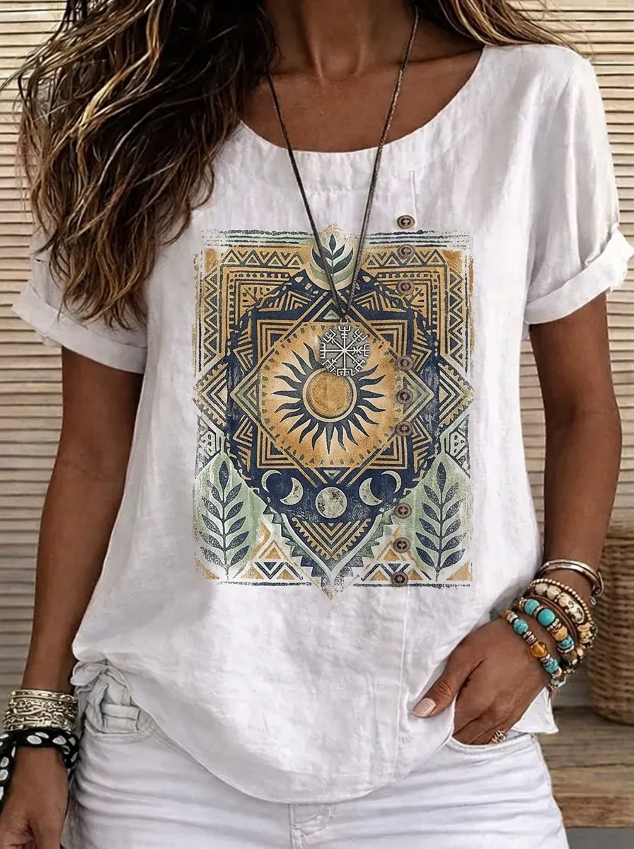 Women's Nashville Boho Sun Geometric Printed T-shirt