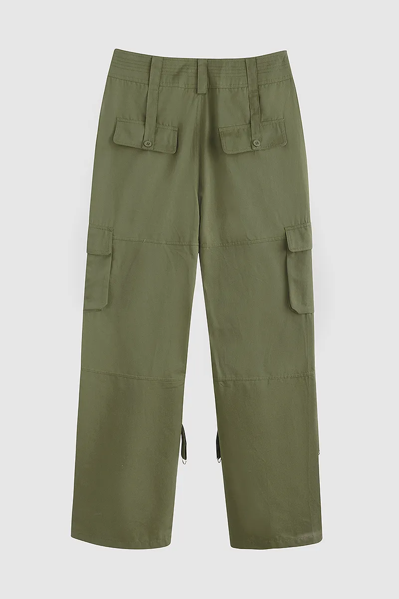 Flap Pocket Zip Detail Straight Leg Cargo Pants