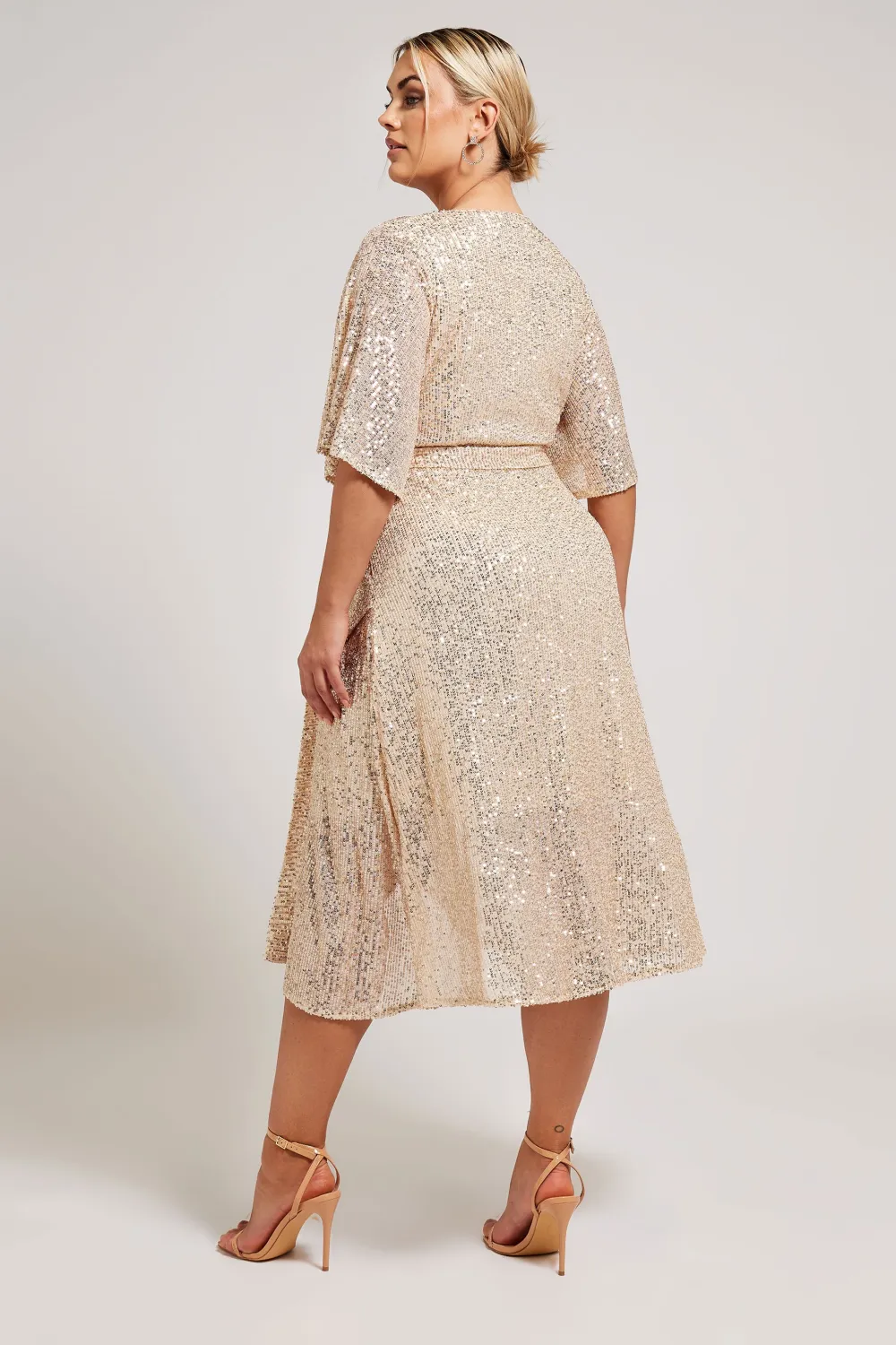 YOURS LONDON Curve Champagne Gold Sequin Wrap Dress