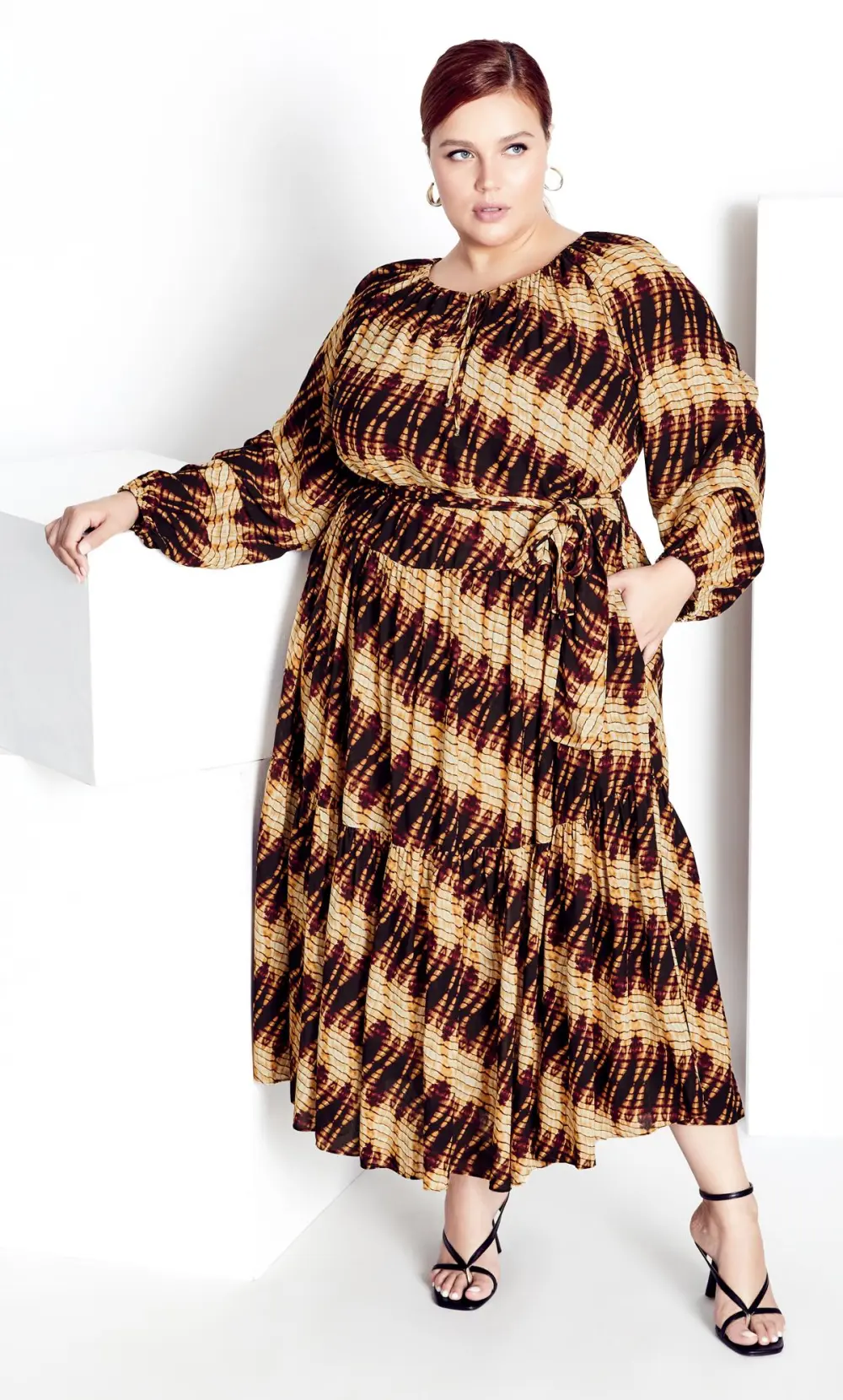 Evans Brown Swirl Print Tiered Midaxi Dress