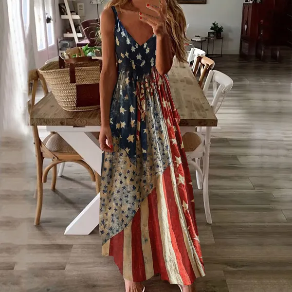 Women's Vintage Independence Day Flag Patch Tank Dress