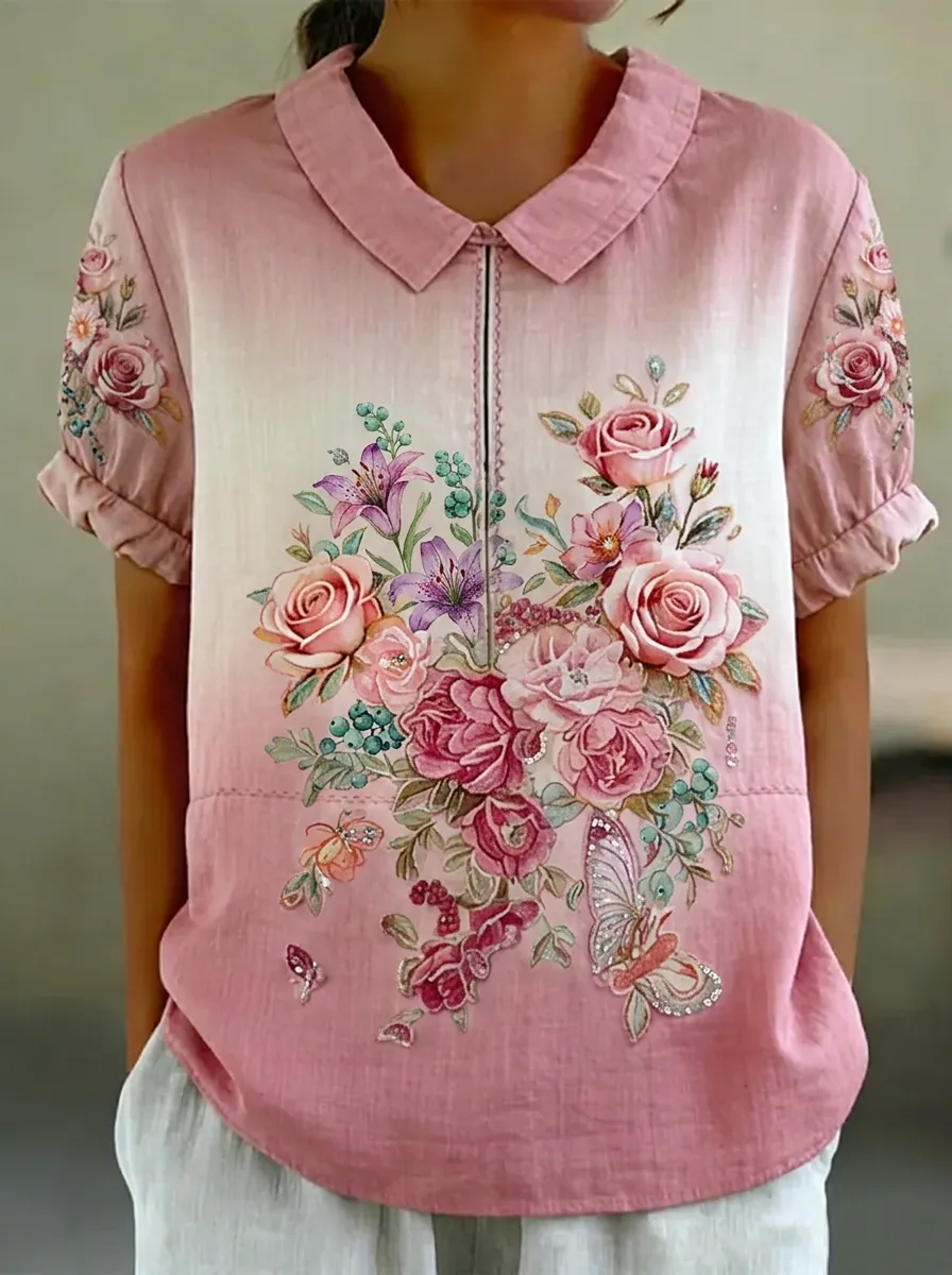 Women's Nashville Floral Butterfly Printed Polo Shirt