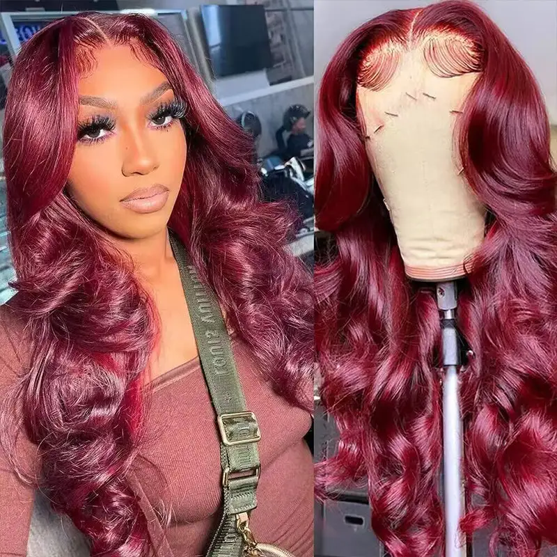 Affordable #99J Body Wave Wig Sterly Burgundy 13x6 Lace Front Human Hair Wigs