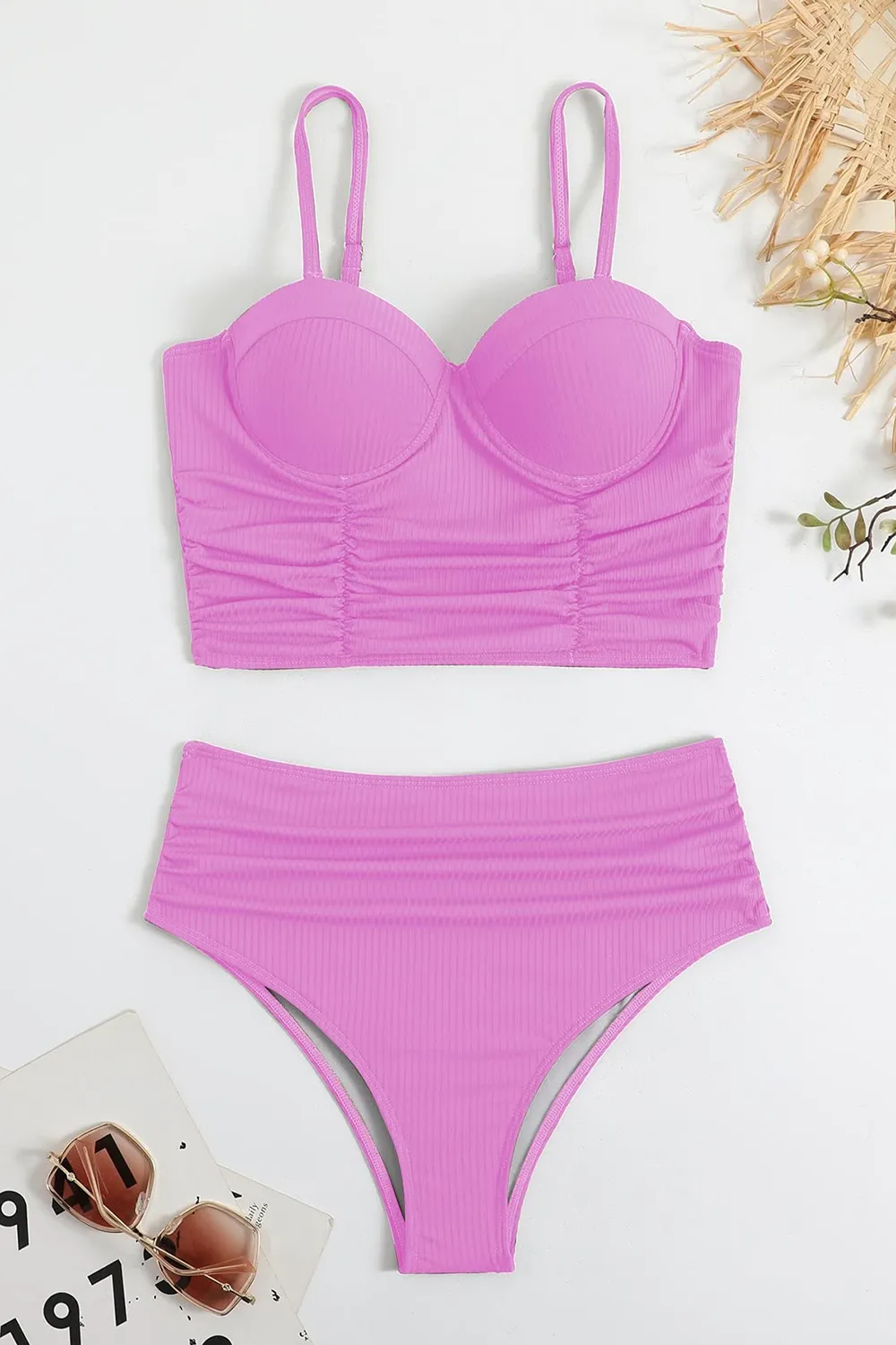 Women's Pleated High Waist Bikini Swimsuit Set