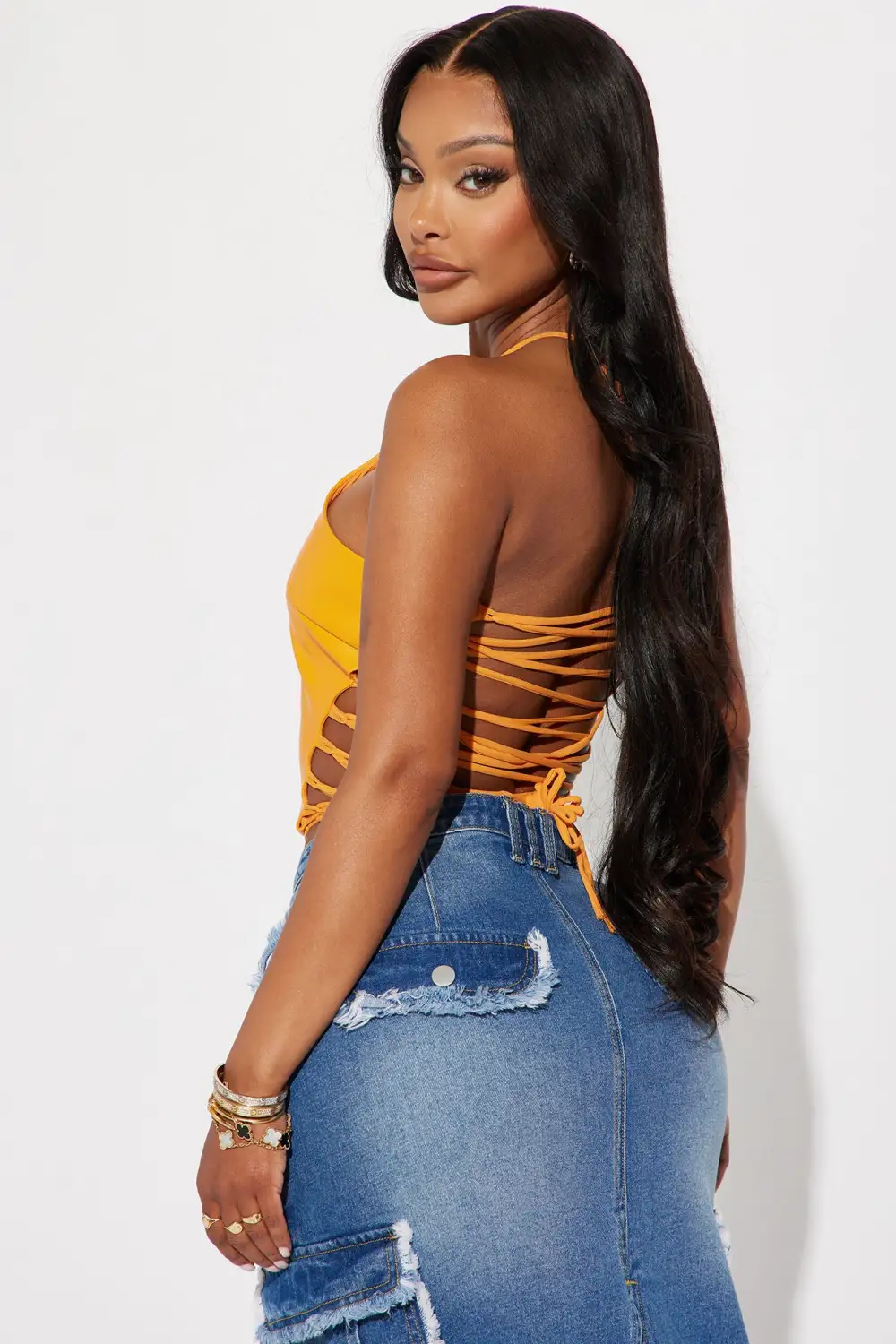 Wrapped Up One Shoulder PU Top - Orange