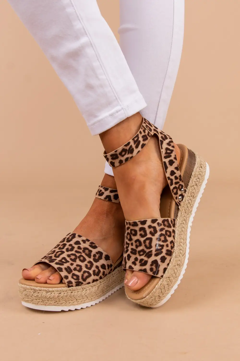 On Display Brown Leopard Espadrille Sandals