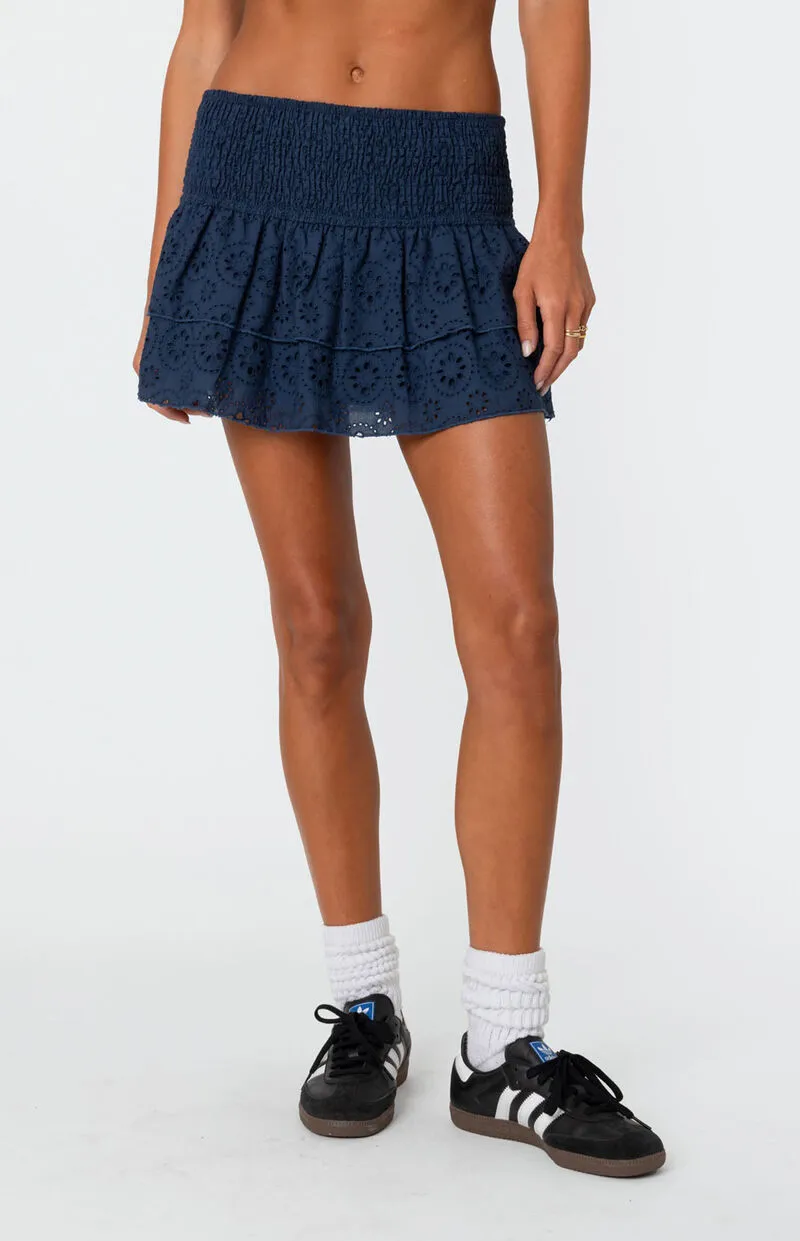 Edikted Scrunchy Ruffled Eyelet Mini Skirt