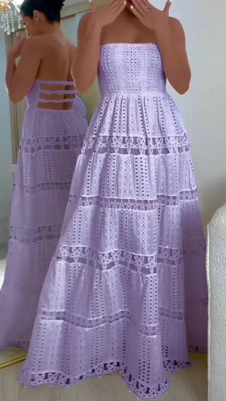 Women's Tube Top Backless Hollow Holiday Dress