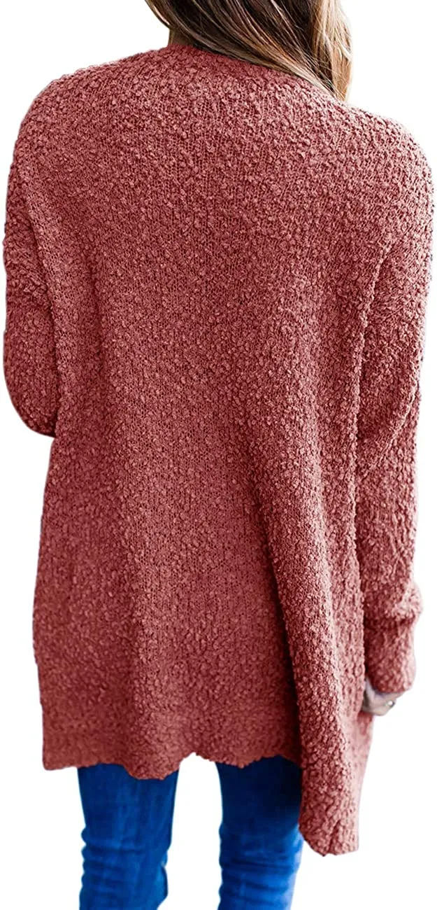 Women's Long Sleeve Soft Chunky Knit Sweater Open Front Cardigans Outwear Coat