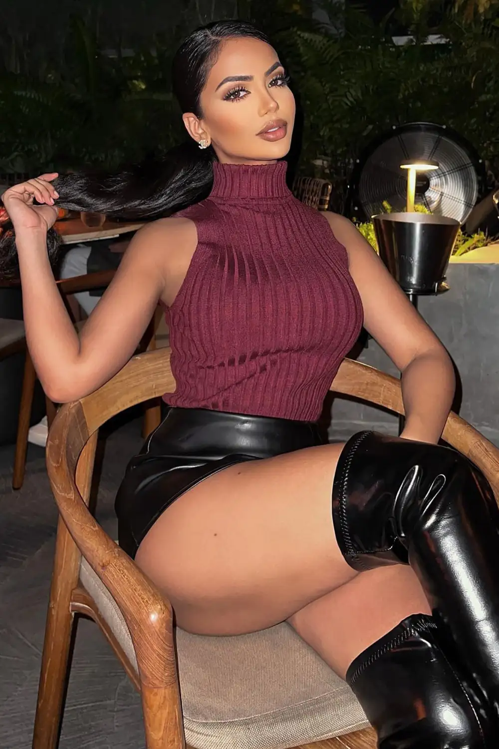 Tangled Up Ribbed Turtleneck Sweater Tank - Burgundy